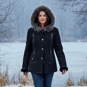 MODA'S genuine shearling suede fur coat jacket winter coat brown warm Sz M